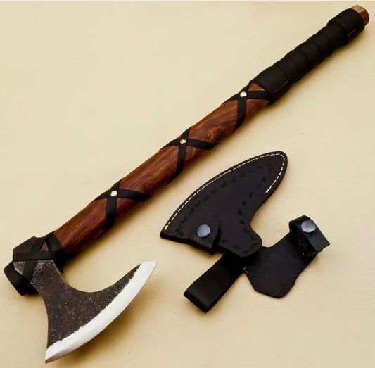 Custom Handmade Tomahawk Axe – Hand-Forged High Carbon Steel | Leather Wrapped Handle