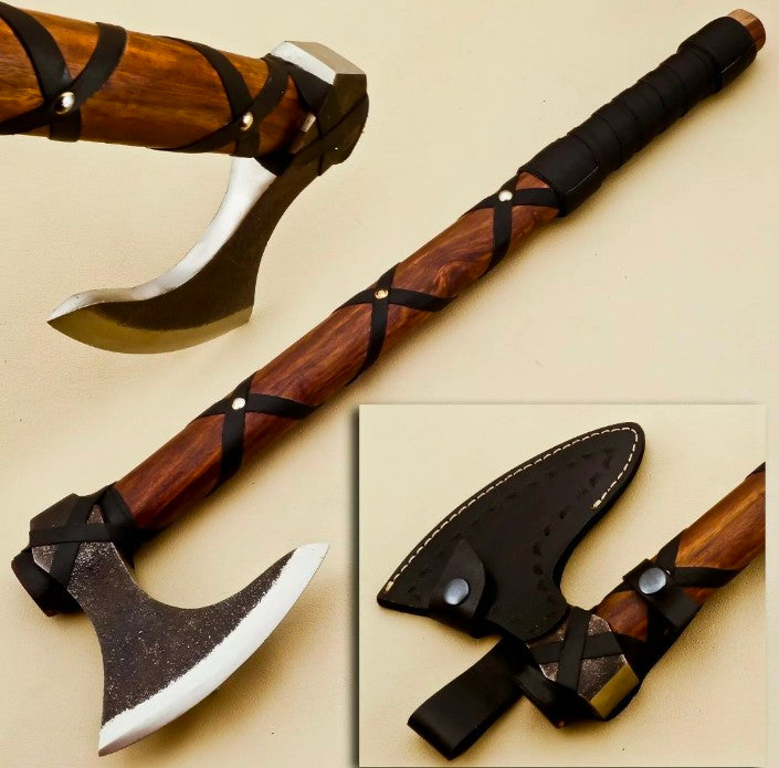 Custom Handmade Tomahawk Axe – Hand-Forged High Carbon Steel | Leather Wrapped Handle